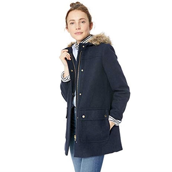 J. Crew Jackets & Blazers - J.Crew Mercantile Women's Vail Parka Coat Jacket in Navy Blue Wool Blend Size 14